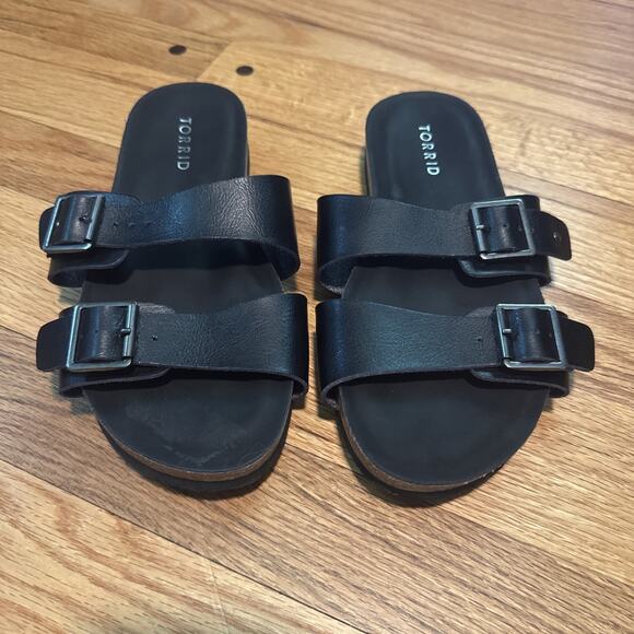 Torrid Black Slip On Adjustable Band Open Toe Slide Sandals Size 8** - Picture 1 of 12